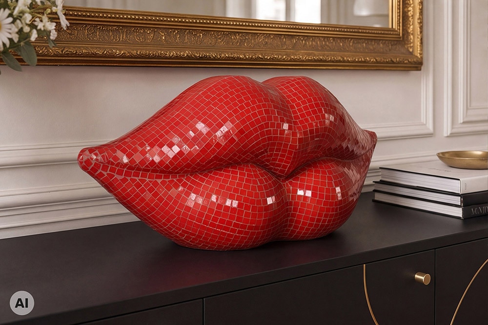 Glamouröse Deko-Figur DISCO LIP 45cm rot Glas-Mosaik-Design handmade