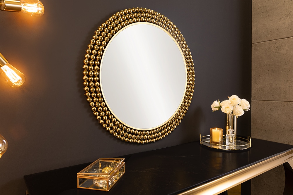 Runder Wandspiegel PEARLS 75cm gold Metall