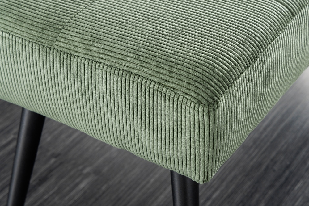 Design Sitzbank BOUTIQUE 100cm grün Cord schwarze Metallbeine