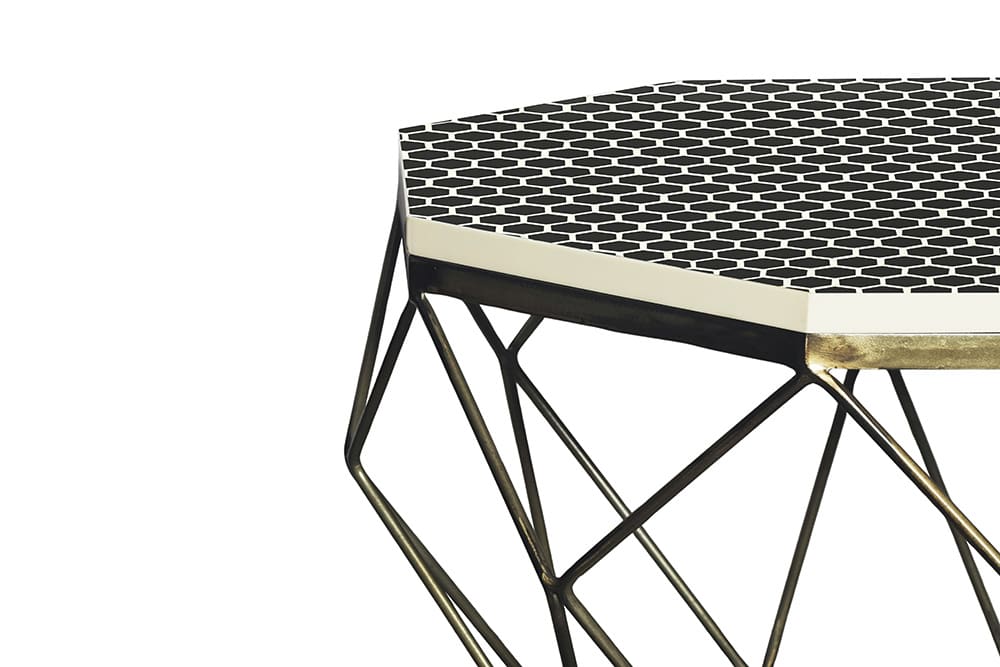 Couchtisch DIAMOND 70cm schwarz weiß messing Mosaik Kunsthandwerk