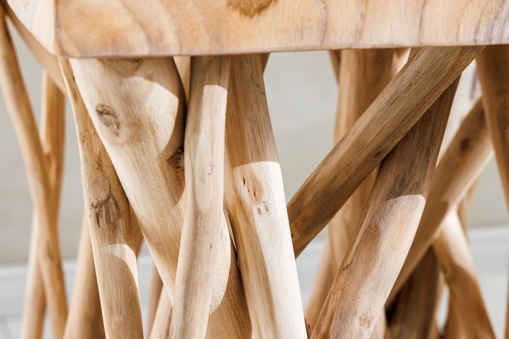 Massivholz Beistelltisch DRIFTWOOD 60cm natur Teak viereckig im Stelzen-Design