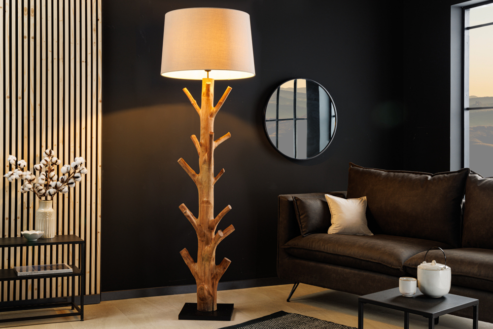 Design Stehlampe TREE NATURE 180cm Massivholz Leinenschirm handmade » Jetzt kaufen