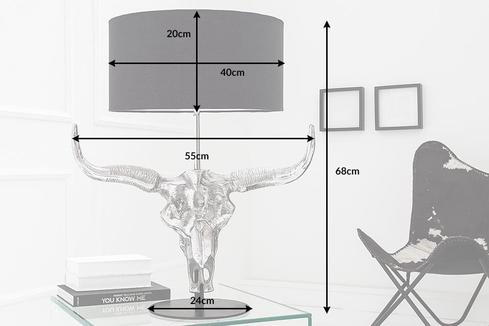 Extravagante Tischlampe EL TORO 68cm schwarz Stierkopf Tischleuchte