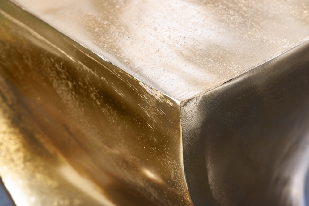 Skulp­tu­raler Beistelltisch TWIST 45cm gold Aluminium handmade Sitzhocker Nachttisch