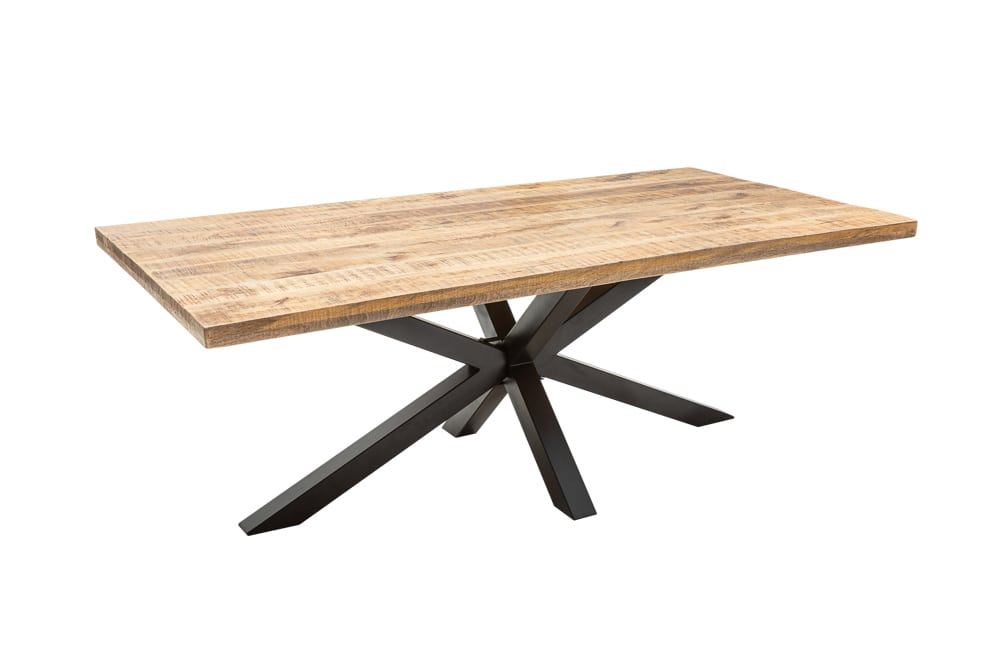 Massiver Industrial Esstisch GALAXIE 200cm Mangoholz sternenförmiges Gestell