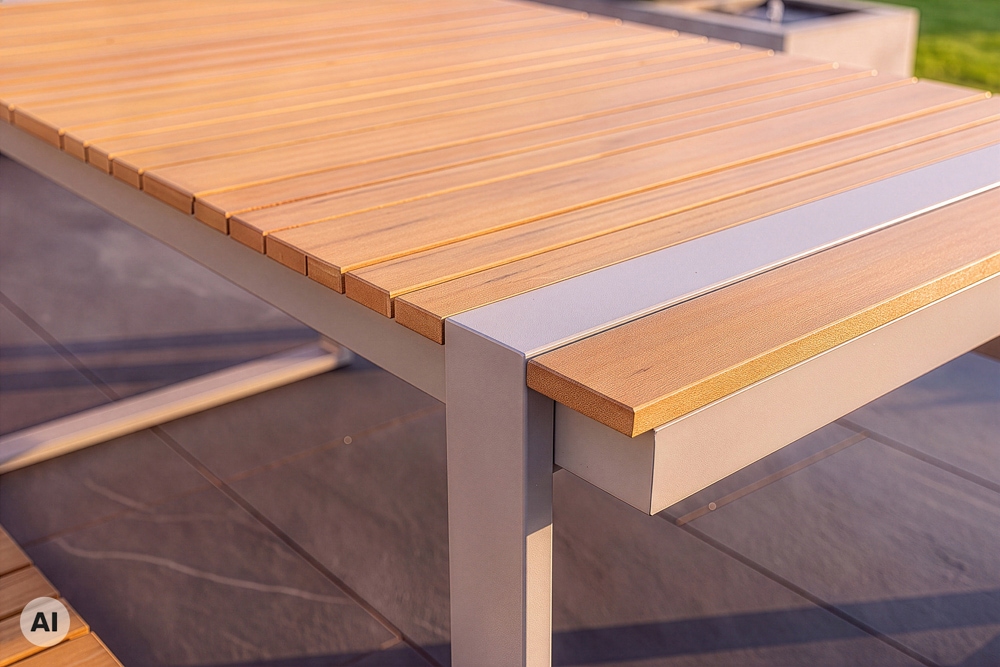 Wetterfester Gartentisch TAMPA LOUNGE 160cm greige natur Aluminium Metall Holz-Design Outdoor