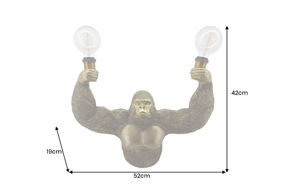 Moderne Wandlampe KING APE 50cm gold Affen-Skulptur handmade