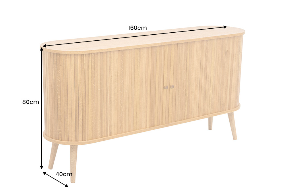 Retro Sideboard VALHALLA WOOD 160cm natur Eichenholz Schiebetüren