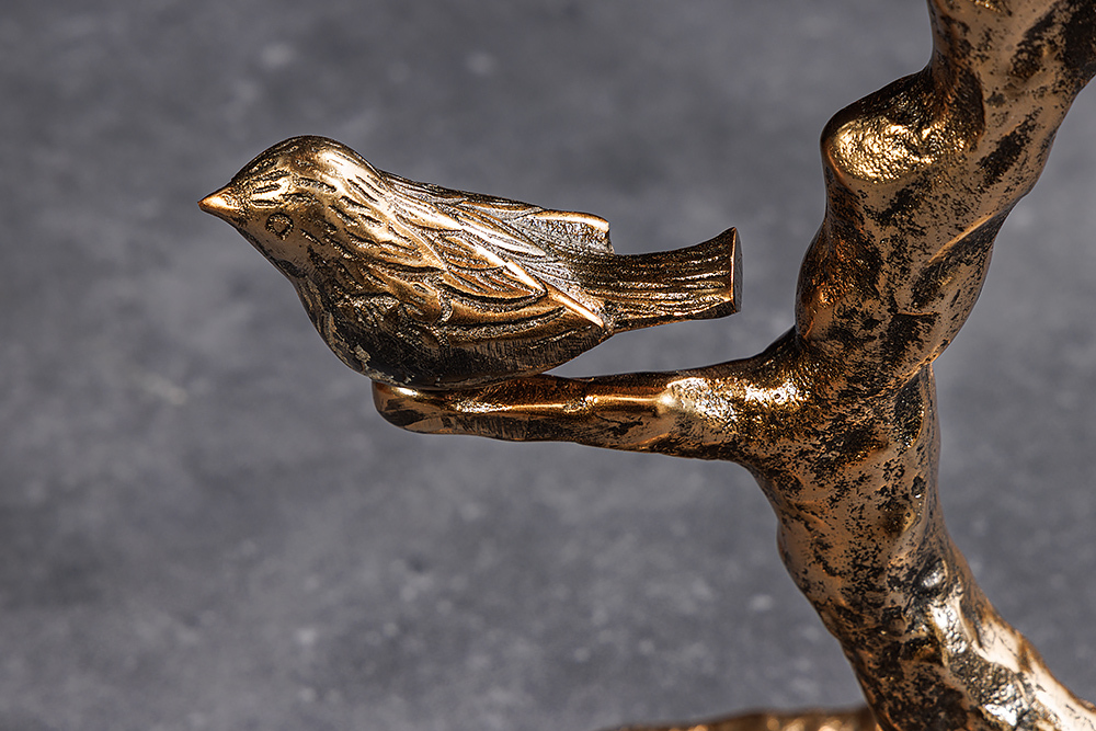 In- und Outdoor Beistelltisch BIRDS 65cm messing antik Blatt-Design wetterfest Vogel-Skulptur