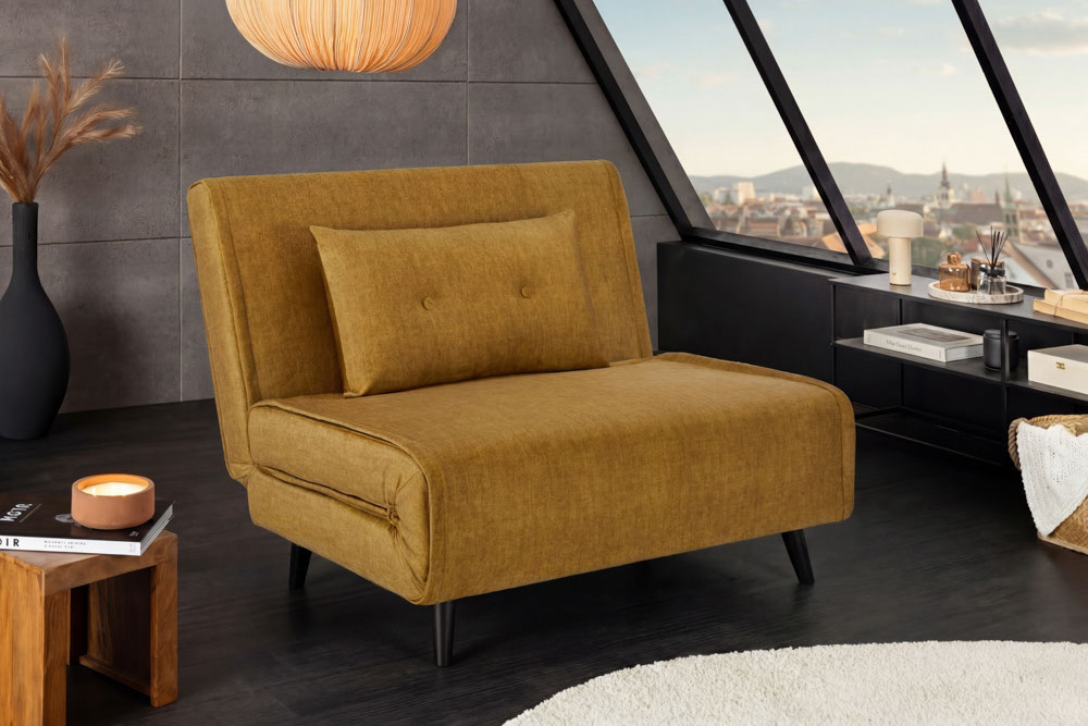 Schlafsessel SMART MULTIFUNCTION 100cm senfgelb Vogue Seiden Samtstoff