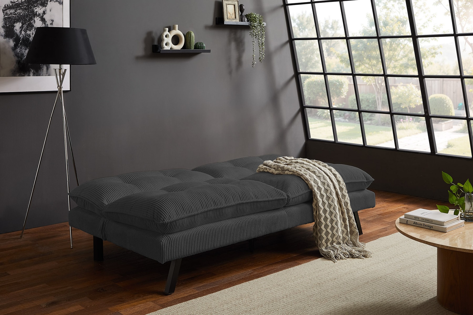 Modernes Schlafsofa COCOONING 190cm grau Cord 3-Sitzer Couch