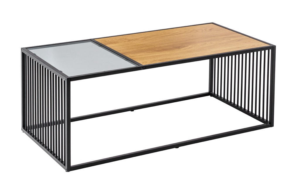 Design Couchtisch ARCHITECTURE 100cm schwarz Wildeiche Rauchglas Metall Holz