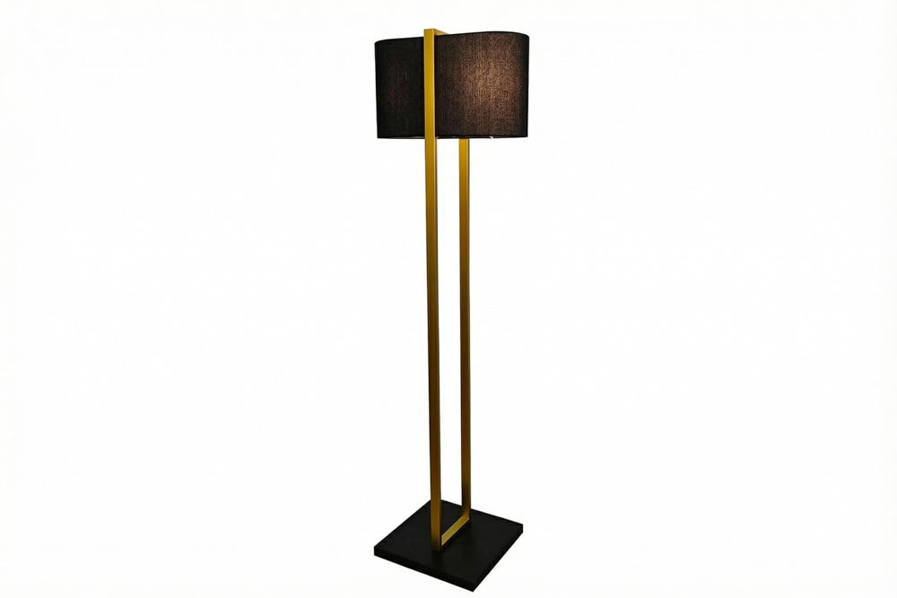 Minimalistische Stehlampe COLLEEN 160cm gold schwarz Stoffschirm mit Metallfuß