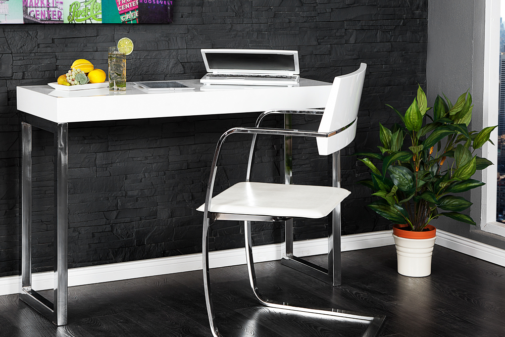 Design Konsole WHITE DESK 120cm weiß Hochglanz Bürotisch