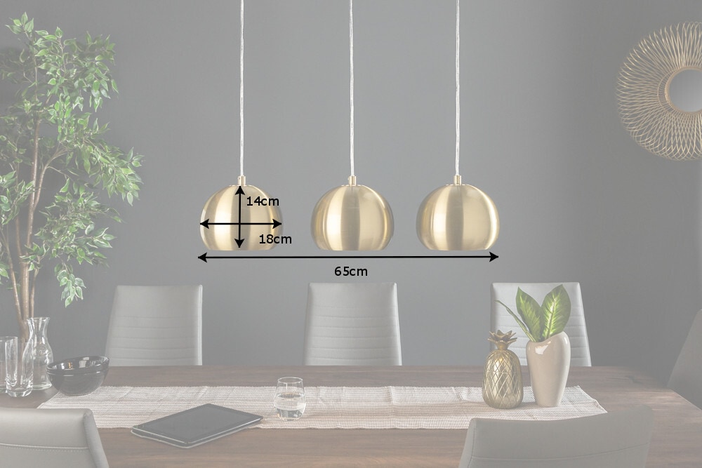 Moderne 3er Hängeleuchte GOLDEN BALL gold Hängelampe höhenverstellbar