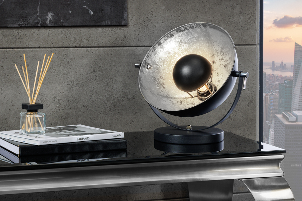 Industrial Design Tischlampe STUDIO 40cm schwarz Blattsilber-Optik neigbarer Schirm Industrial Design Tischlampe STUDIO 40cm schwarz Blattsilber-Optik neigbarer Schirm