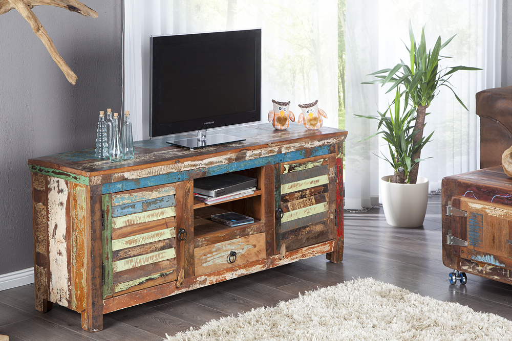Einzigartiges TV-Board JAKARTA 150cm bunt recyceltes Massivholz
