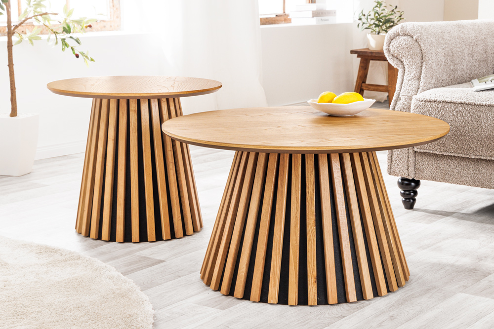 Runder Couchtisch VALHALLA WOOD 70cm natur Eichenholz Säulenfuß