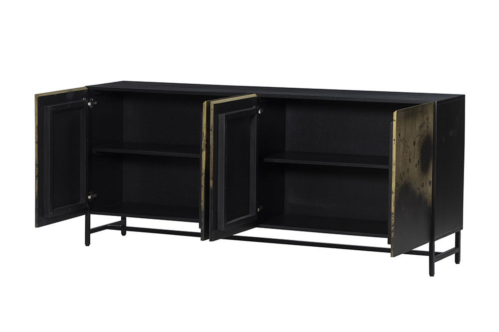 Exklusives Sideboard OXID 180cm schwarz gold massives Mangoholz Metall Soft Close