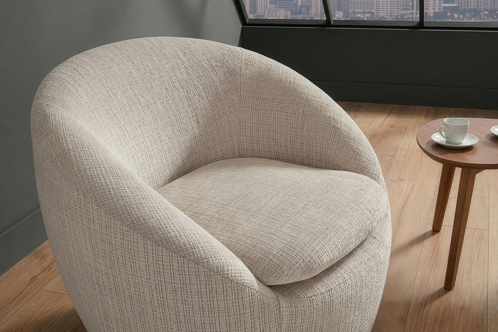 Drehbarer Design Sessel ALPINE beige Chenille Cremona 360° mit Armlehnen