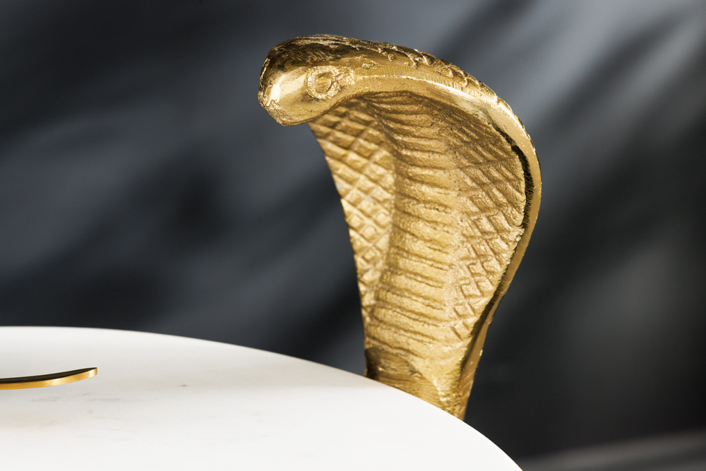 Runder Beistelltisch WILDLIFE COBRA 65cm gold weiß Marmor Schlangen-Skulptur handmade