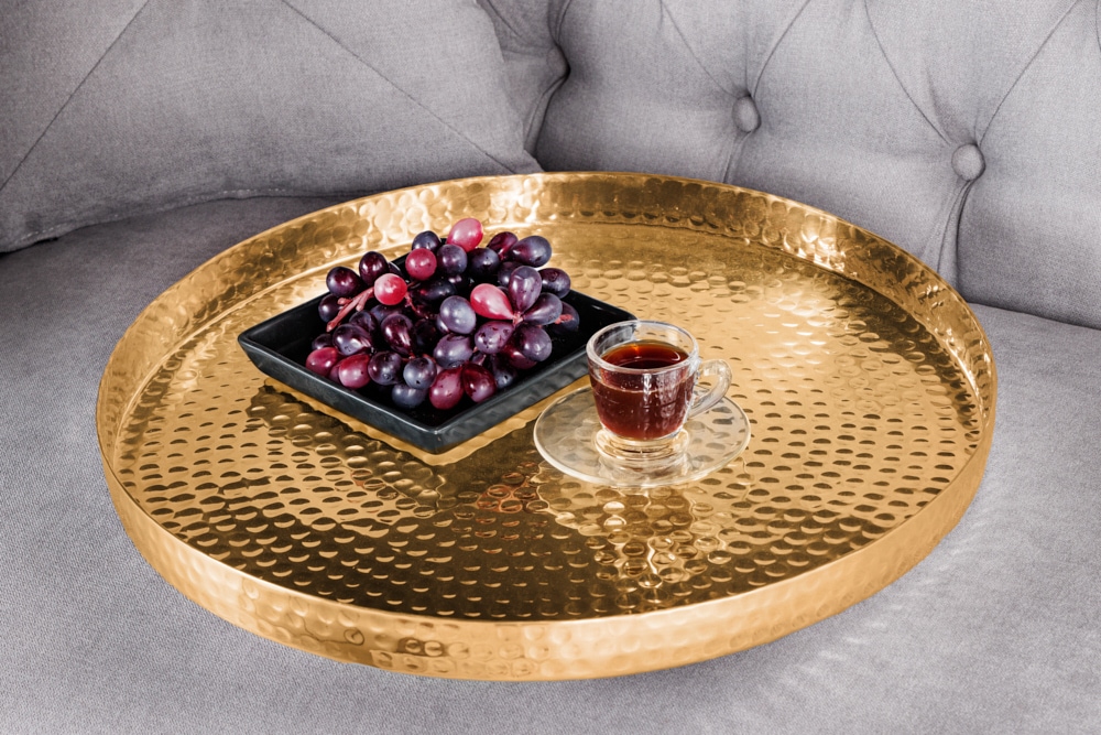 Design 2er Set Beistelltisch ELEMENTS 55cm gold handmade rund