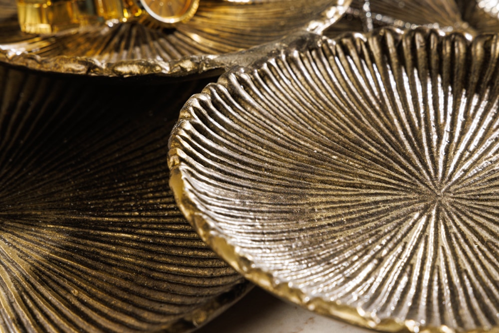 Handgefertigte XXL Deko Schale ABSTRACT LEAF 45cm gold Metall Aluminium Schmuckablage