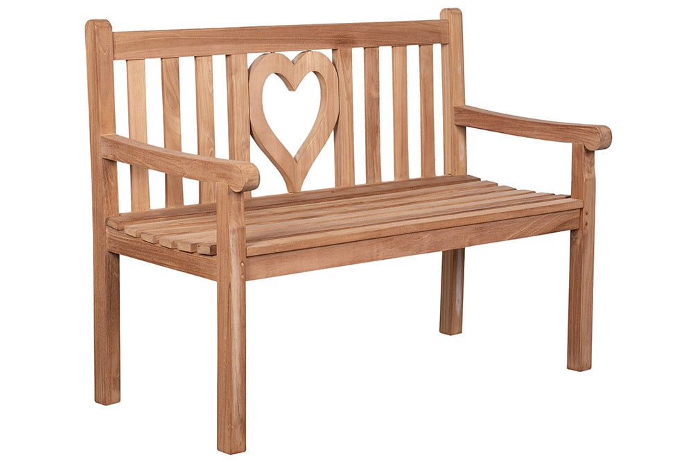 Massive Gartenbank EMPIRE TEAK Herz 120cm natur Teakholz