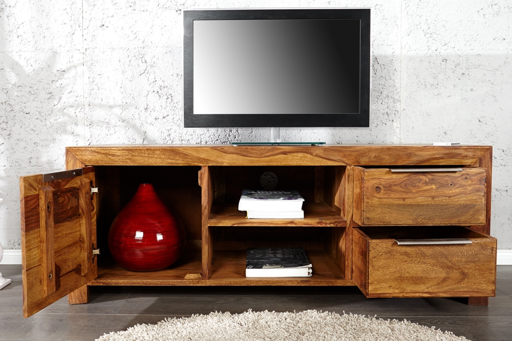 Massives TV-Board PURE 135cm braun Sheesham stone finish Lowboard Palisander