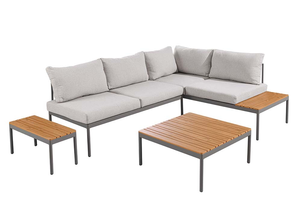 Outdoor Lounge MOBILE MODULAR anthrazit hellgrau Garten-Sitzgruppe inkl. Tisch und Kissen