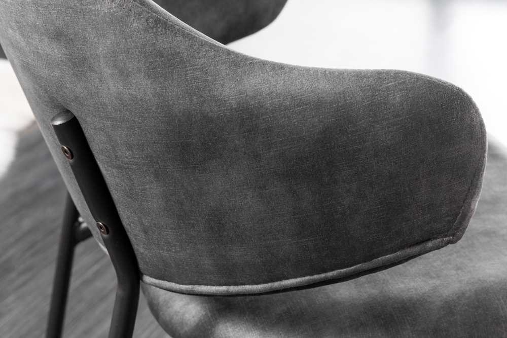 Design Stuhl VOGUE grau Samt schwarze Metallbeine