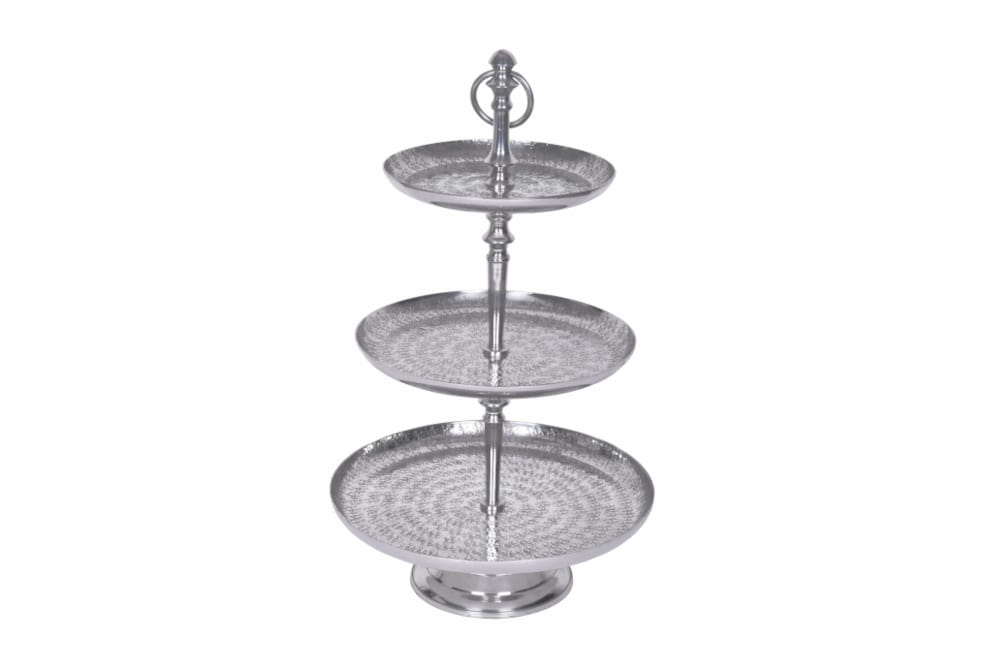 Elegante Etagere ORIENT 65cm silber im Wild Hammerschlag Design mit drei Etagen