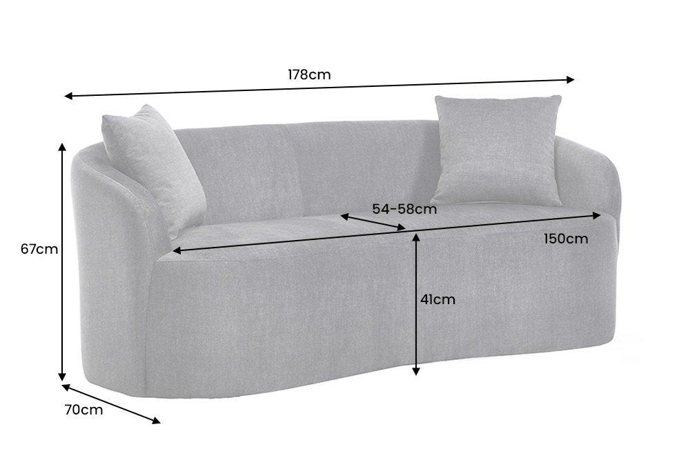 Extravagantes Sofa ELEMENTAL 180cm graphit grau Samt 2-Sitzer Couch organische Form