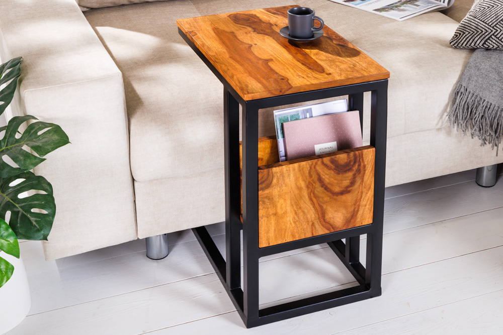 Massivholz Beistelltisch CONCIERGE 60cm braun Sheesham stone finish mit Stauraum