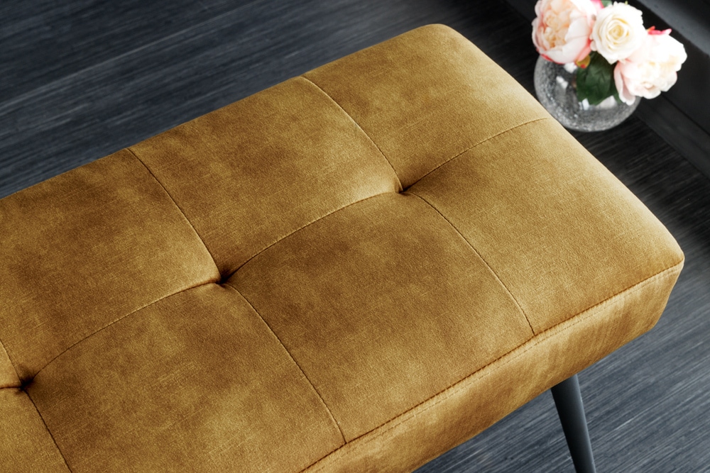 Design Sitzbank BOUTIQUE 100cm senfgelb Samt Metallbeine schwarz