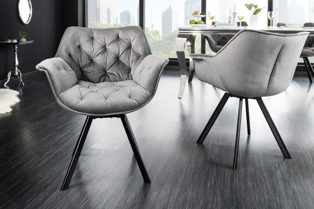 Drehbarer Stuhl THE DUTCH COMFORT Samt grau mit Armlehnen Modern Design