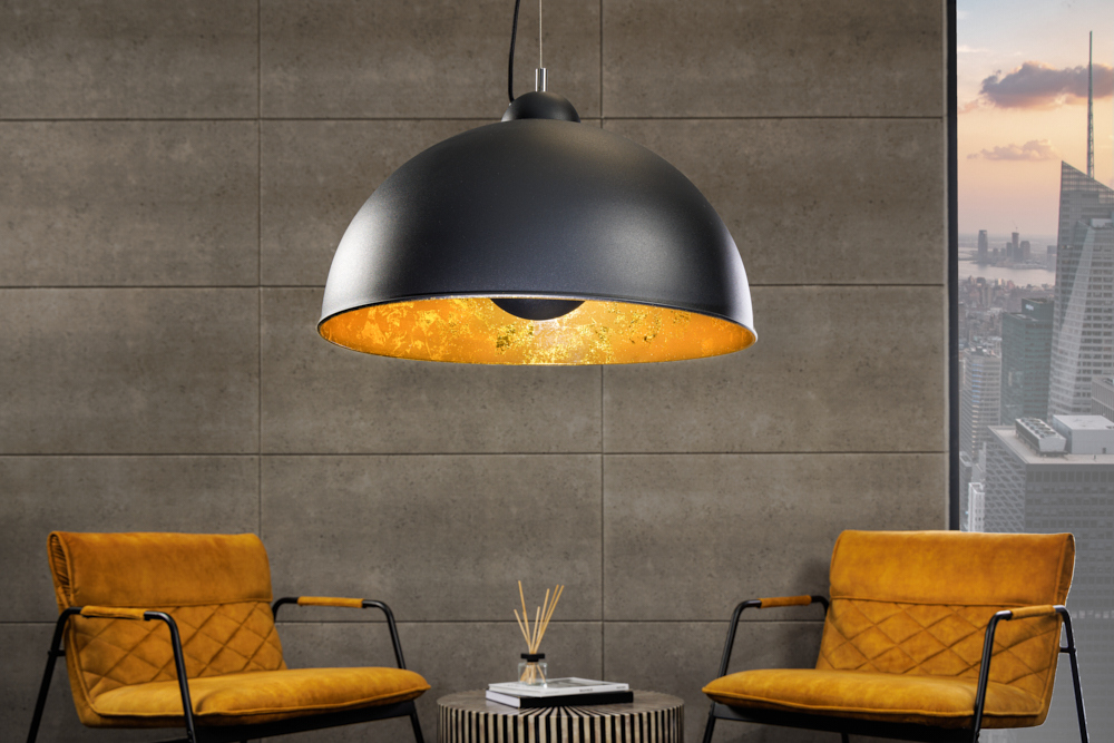 Industrial Design Hängelampe STUDIO 55cm schwarz Blattgold-Optik Hängeleuchte