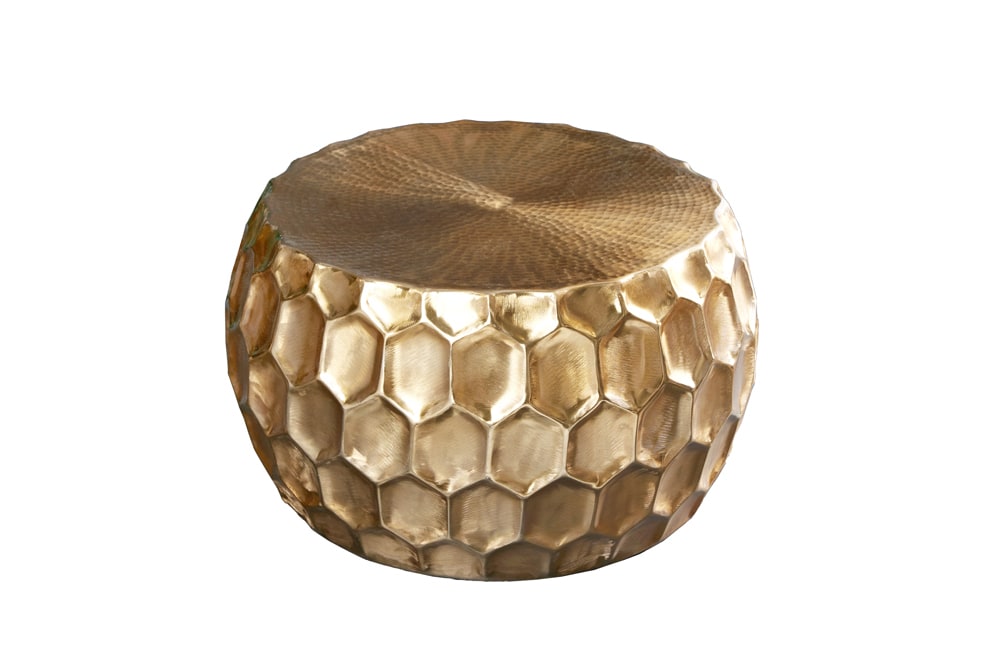 Runder Couchtisch ORGANIC ORIENT 70cm gold Metall Hammerschlag handmade Waben Design
