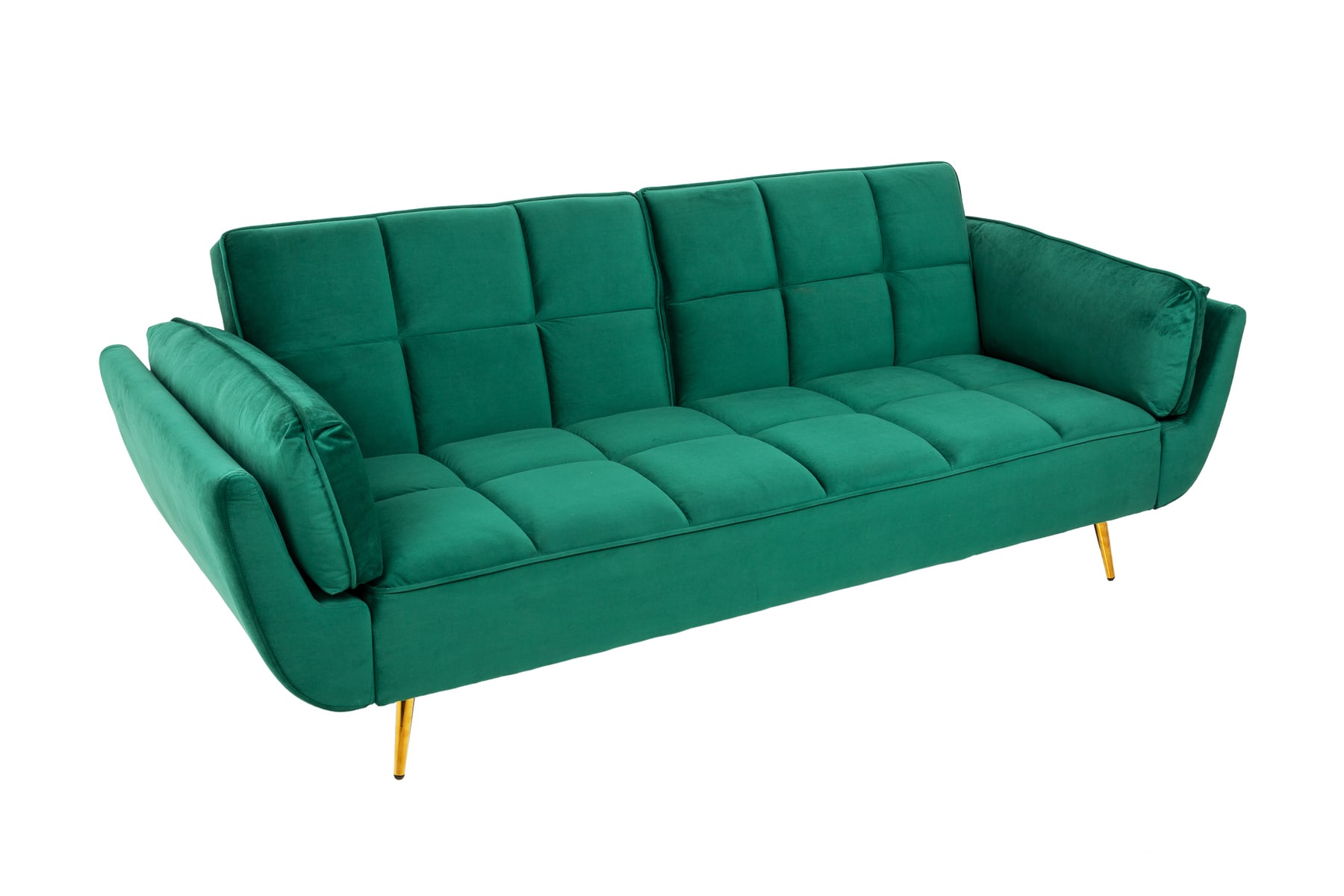 Retro Schlafsofa BOUTIQUE 215cm smaragdgrün Samt 3-Sitzer mit goldenen Füßen