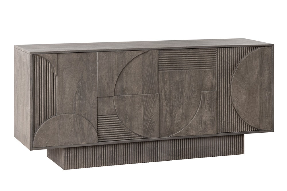 Massives Sideboard ART DECO 170cm grau Mangoholz 3D-Front