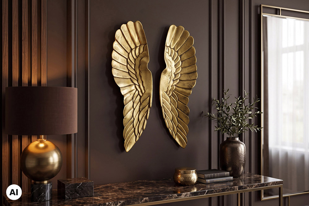 Große Wanddekoration FALLEN ANGEL 65cm antik goldene Engelsflügel