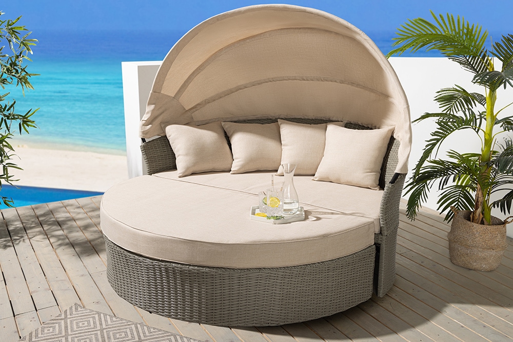 Outdoor Sonneninsel PLAYA LIVING 165cm natur Polyrattan inklusive Kissen Aluminium wetterfest