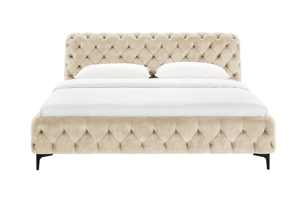 Design Bett MODERN BAROCK 180x200cm champagner Samt Chesterfield Doppelbett