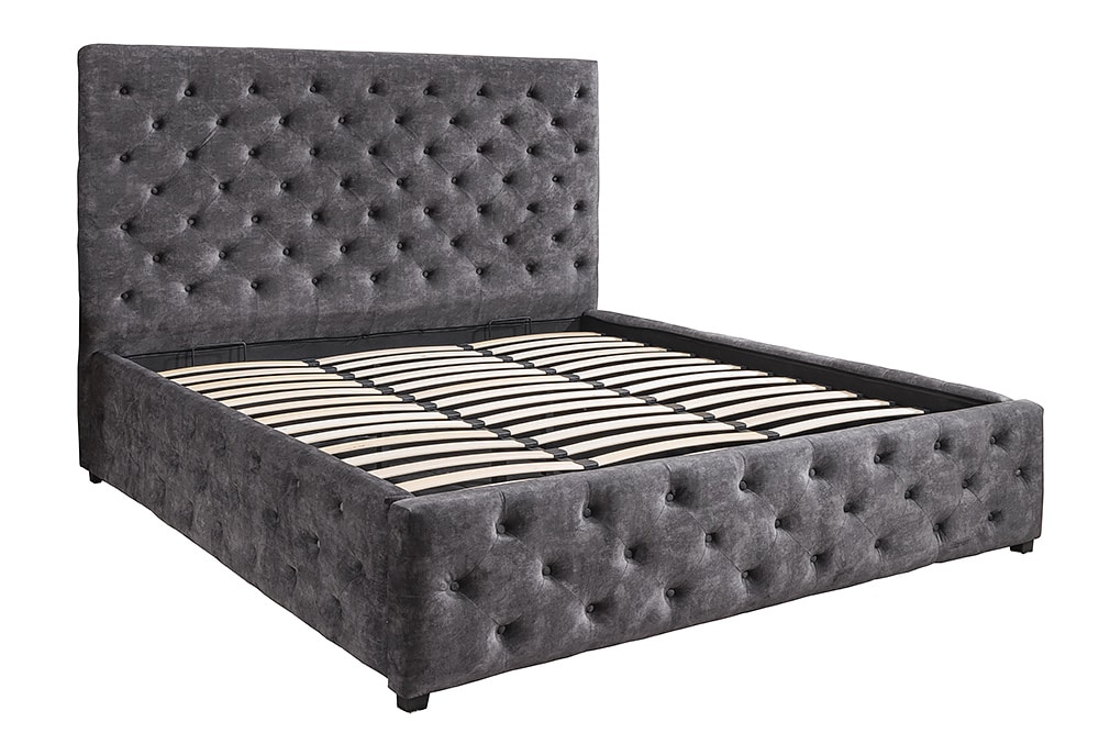Boxbett PARIS 160x200cm grau Samt mit Stauraum und Lattenrost