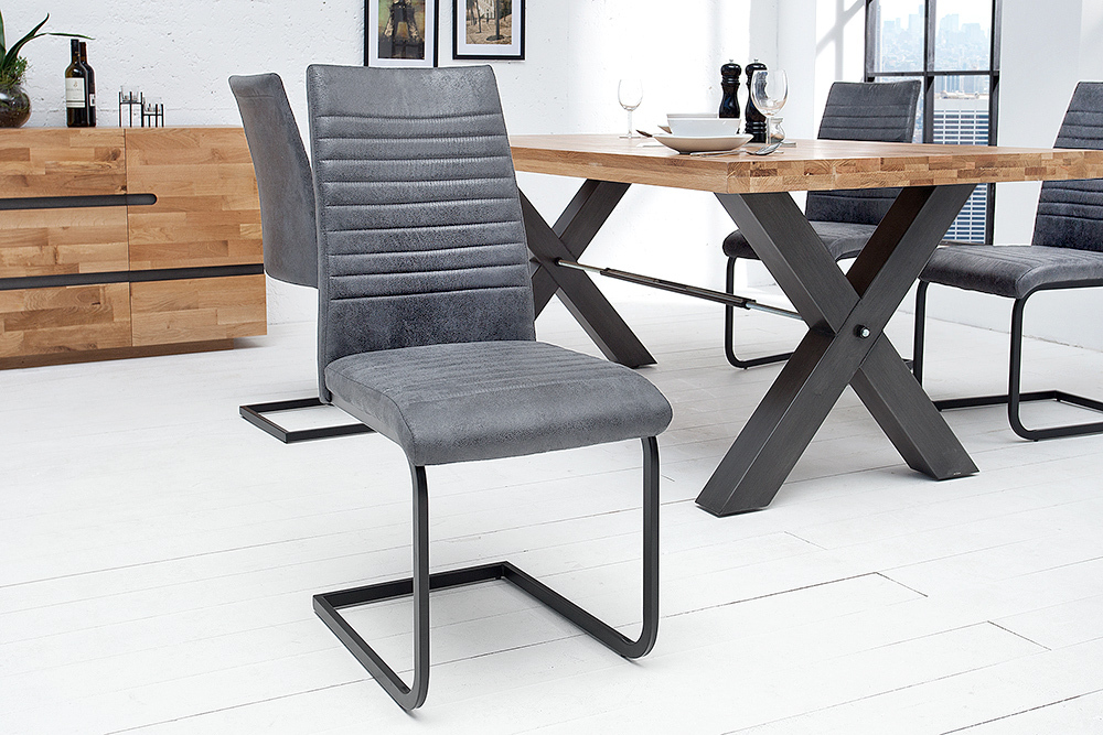 Industrial Freischwinger Stuhl APARTMENT antik grau mit Metallgestell