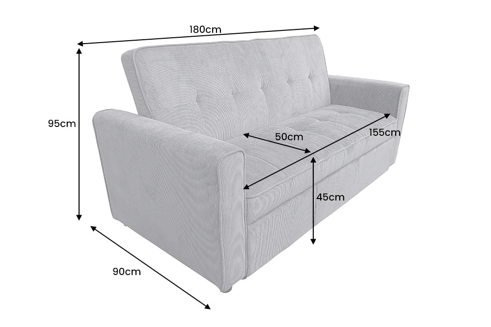 Ausziehbares Schlafsofa SMART 180cm grau Cord 2-Sitzer Couch mit Nosagfederung