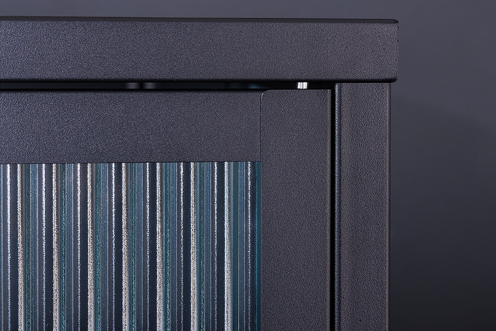 Modernes Sideboard AMSTERDAM 105cm schwarz gold Riffelglas Metall Vitrine Schrank