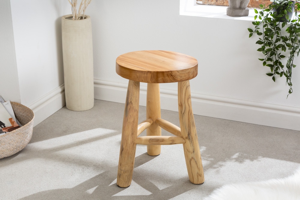 Massivholz Hocker BALI 45cm natur rund Teakholz Beistelltisch Sitzhocker Nachttisch