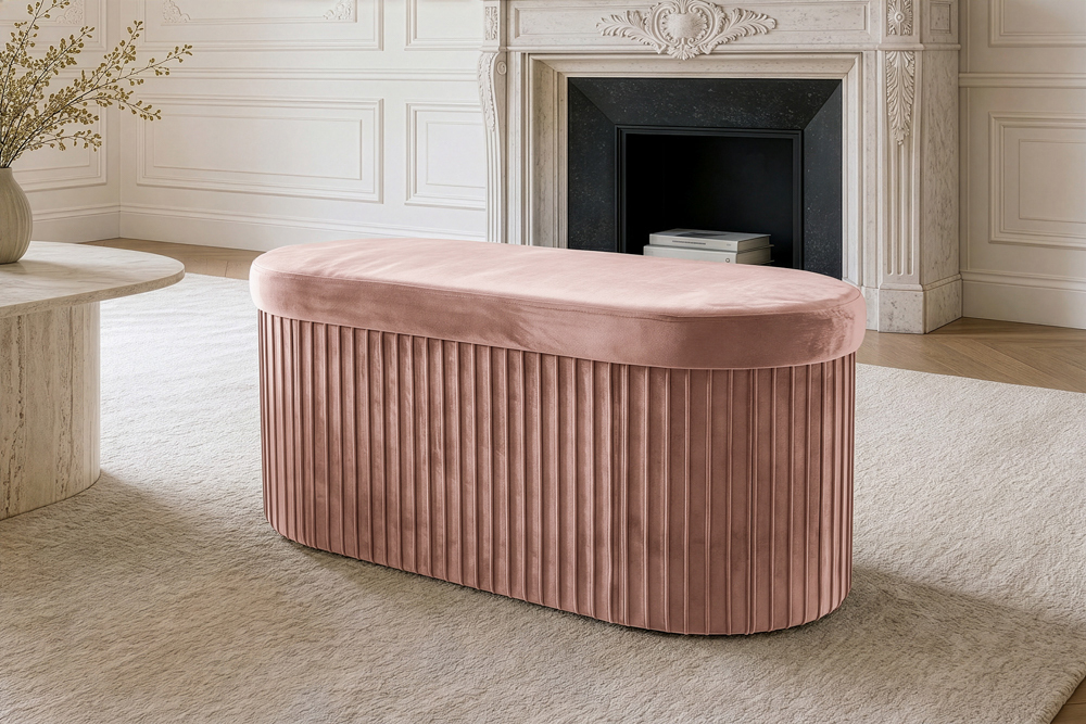 Faltbare Polsterbank ÉLAN 80cm rosa Samt Sitzbank mit Stauraum