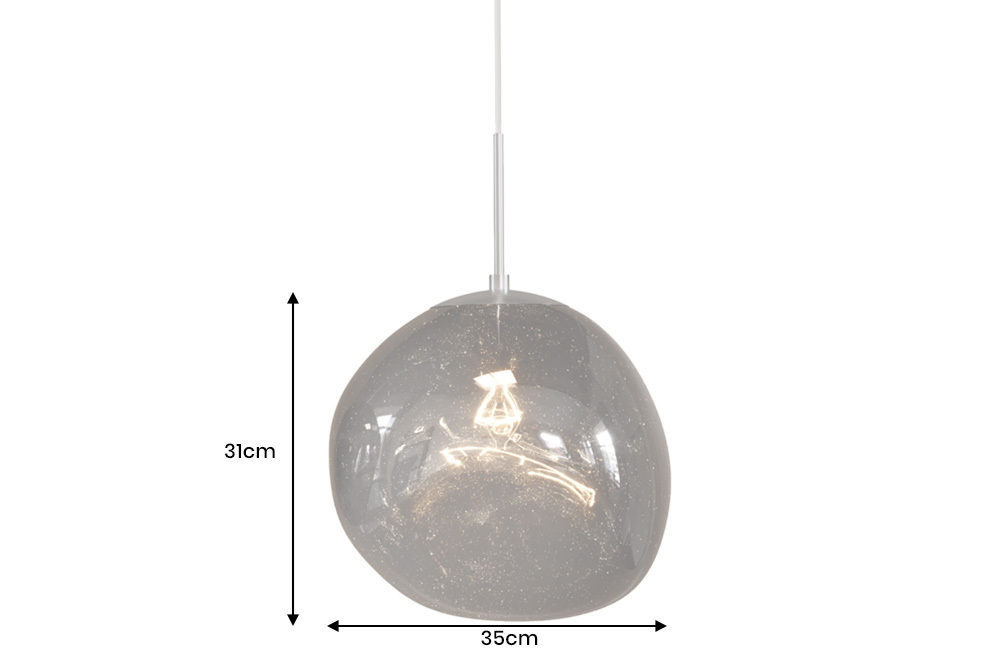 Runde Hängelampe LIQUID DIAMOND 35cm smoke Glas Stahl Kugelleuchte